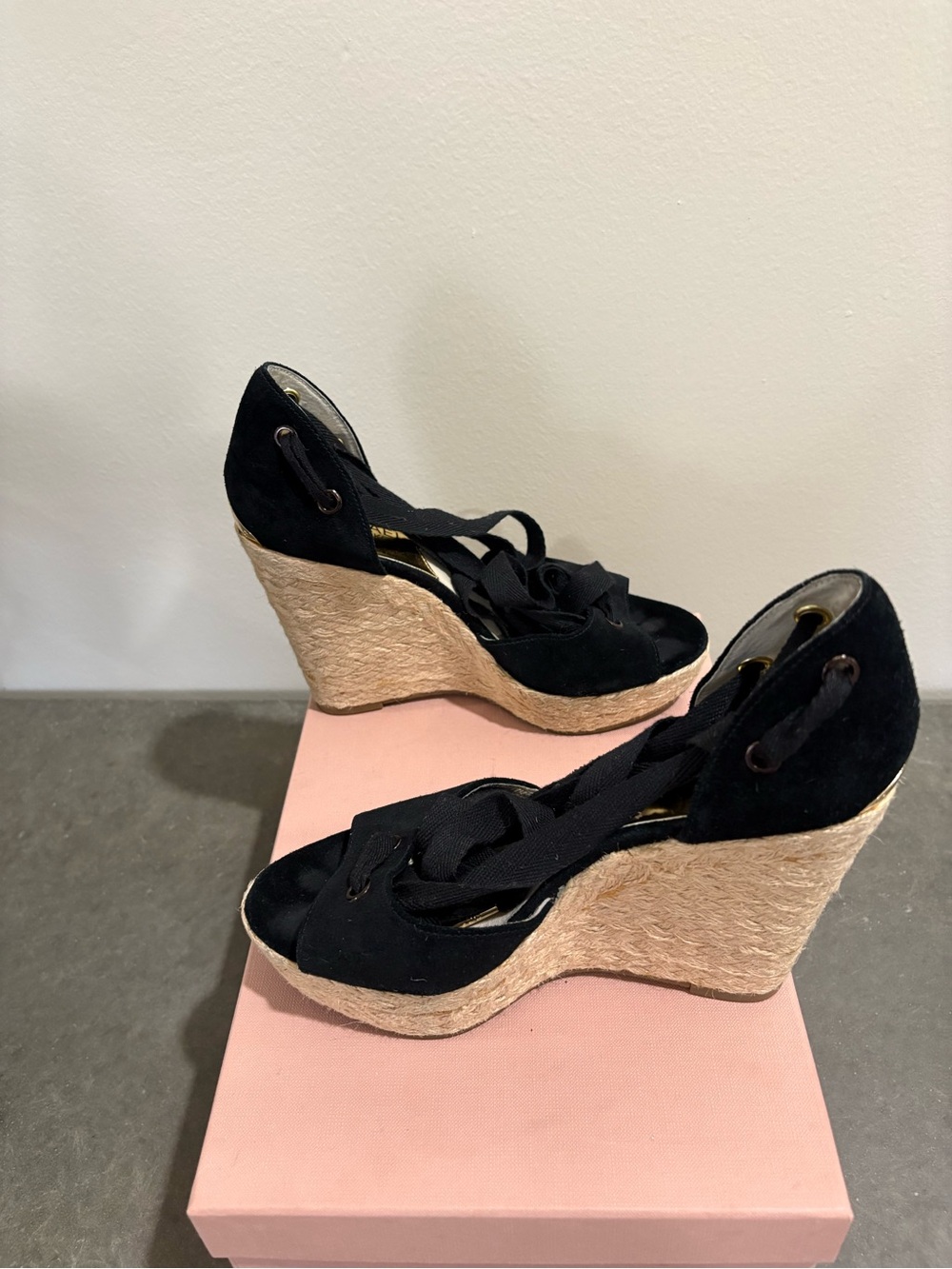 MICHAEL Michael Kors Lilah suede Wedge Open Toe Ankle Wrap Espadrilles 6.5 - Picture 4 of 9